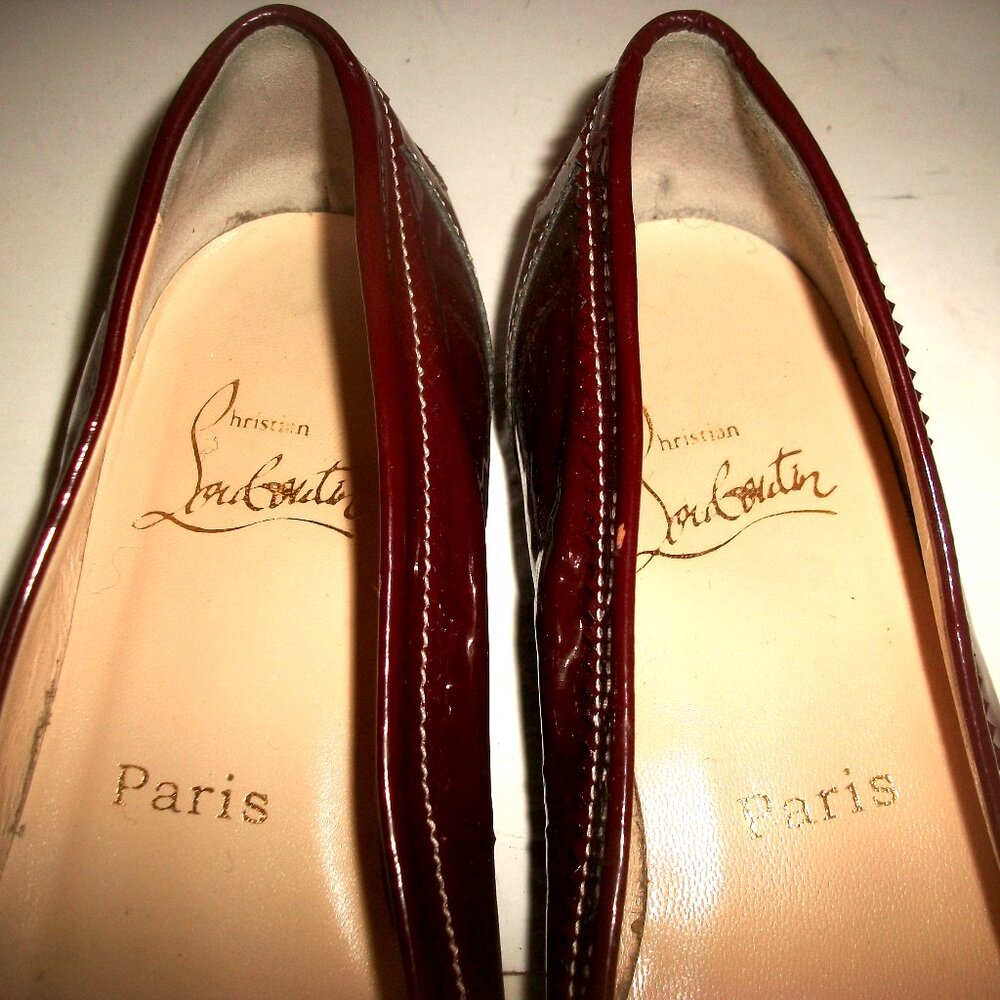 Authentic Christian Louboutin Dark Cherry Patent Loafer Ballet Flats 6.5M